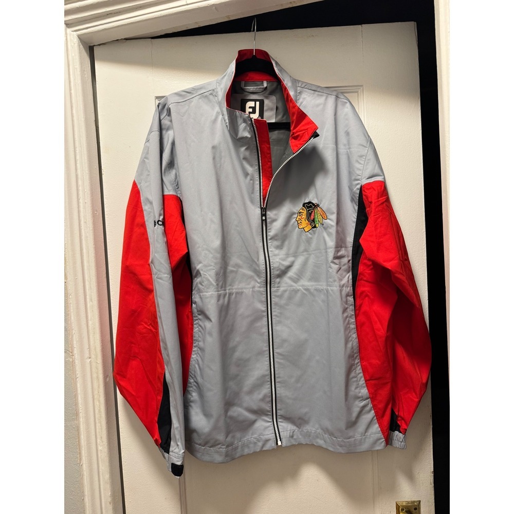 FootJoy DryJoys Hydrolite Chicago Blackhawks Golf Rain Jacket‎ Mens XL Grey Red
